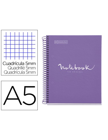 Cuaderno espiral miquelrius notebook 1 emotions tapa forrada din a5 microperforado 80 hojas 90g m2 cuadro 5 mm