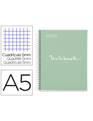 Cuaderno espiral miquelrius notebook 1 emotions tapa forrada din a5 microperforado 80 hojas 90g m2 cuadro 5 mm