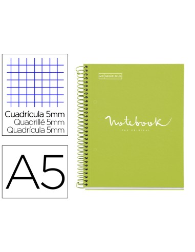 Cuaderno espiral miquelrius notebook 1 emotions tapa forrada din a5 microperforado 80 hojas 90g m2 cuadro 5 mm