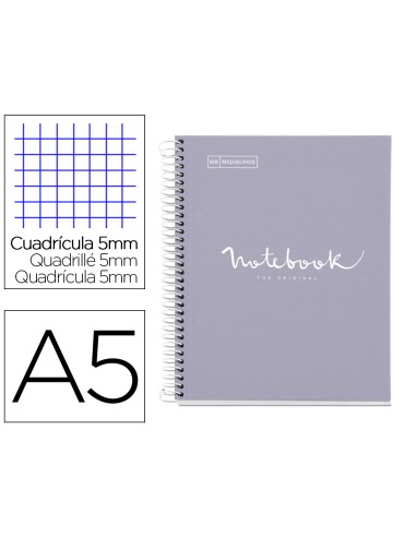 Cuaderno espiral miquelrius notebook 1 emotions tapa forrada din a5 microperforado 80 hojas 90g m2 cuadro 5 mm