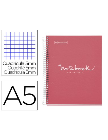 Cuaderno espiral miquelrius notebook 1 emotions tapa forrada din a5 microperforado 80 hojas 90g m2 cuadro 5 mm