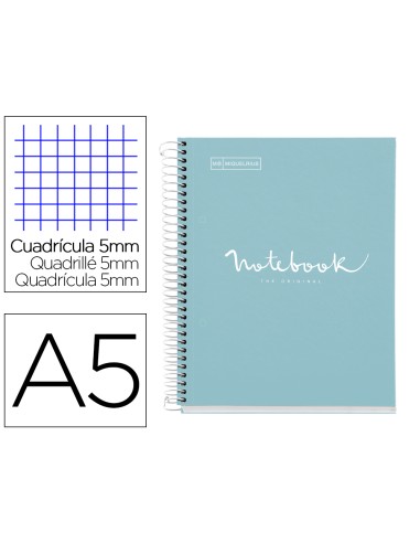 Cuaderno espiral miquelrius notebook 1 emotions tapa forrada din a5 microperforado 80 hojas 90g m2 cuadro 5 mm