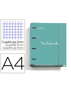 Carpeta con recambio miquelrius emotions din a4 cuadro 5 mm 4 anillas 35 mm color turquesa