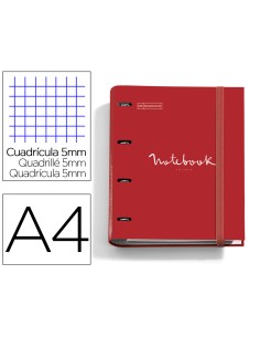 Carpeta con recambio miquelrius emotions din a4 cuadro 5 mm 4 anillas 35 mm color rojo
