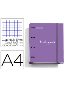 Carpeta con recambio miquelrius emotions din a4 cuadro 5 mm 4 anillas 35 mm color purpura