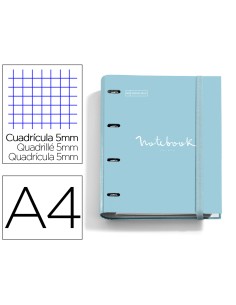 Carpeta con recambio miquelrius emotions din a4 cuadro 5 mm 4 anillas 35 mm color azul cielo