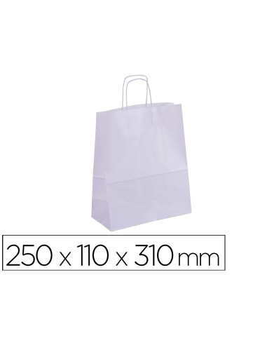 Bolsa kraft apli blanco asa retorcida 250x110x310 mm paquete de 50 unidades