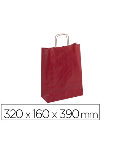 Bolsa kraft apli roja asa retorcida 320x160x390 mm paquete de 50 unidades