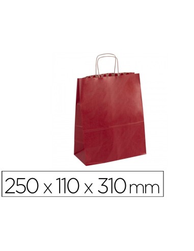 Bolsa kraft apli roja asa retorcida 250x110x310 mm paquete de 50 unidades