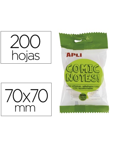 Bloc de notas adhesivas quita y pon apli 70x70 mm comic 4 colores fluorescente con 200 hojas