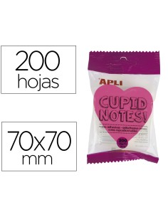 Bloc de notas adhesivas quita y pon apli 70x70 mm corazon 4 colores fluorescente con 200 hojas