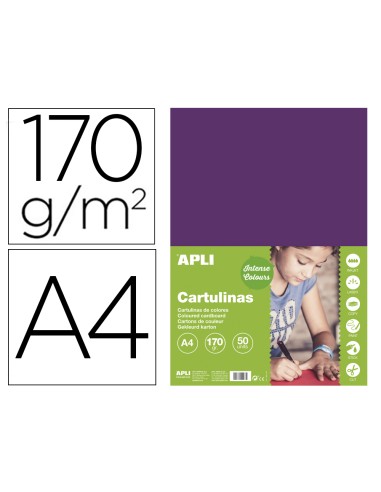 Cartulina apli din a4 170g m2 morado paquete de 50 hojas