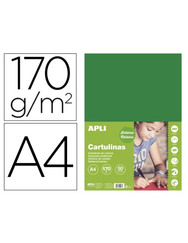 Cartulina apli din a4 170g m2 verde oscuro paquete de 50 hojas