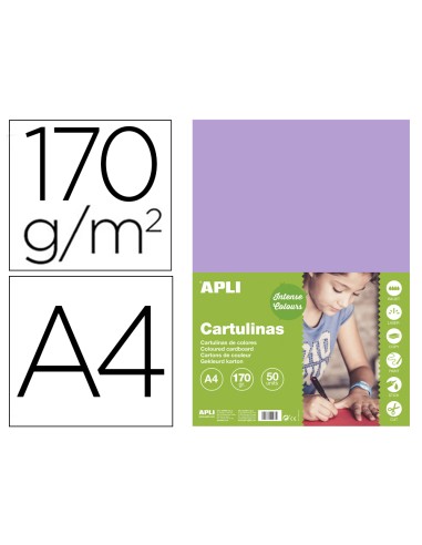 Cartulina apli din a4 170g m2 violeta paquete de 50 hojas