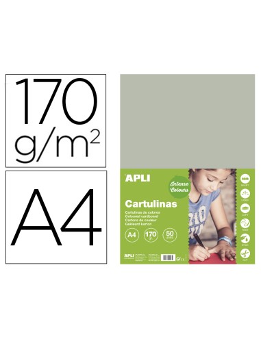 Cartulina apli din a4 170g m2 gris paquete de 50 hojas