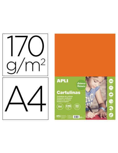 Cartulina apli din a4 170g m2 naranja paquete de 50 hojas