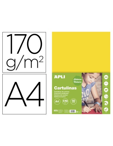 Cartulina apli din a4 170g m2 amarillo paquete de 50 hojas