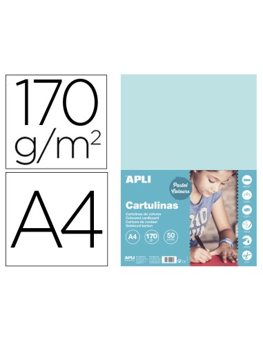 Cartulina apli din a4 170g m2 azul claro paquete de 50 hojas