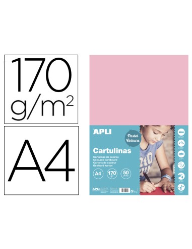 Cartulina apli din a4 170g m2 rosa paquete de 50 hojas