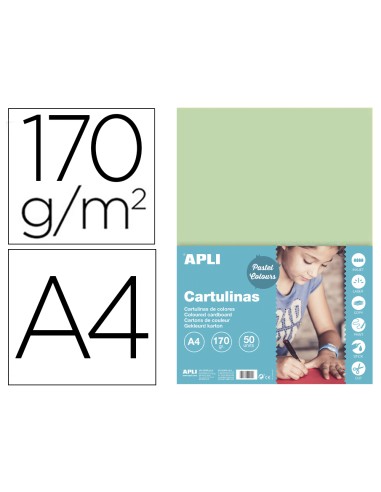 Cartulina apli din a4 170g m2 verde esmeralda paquete de 50 hojas