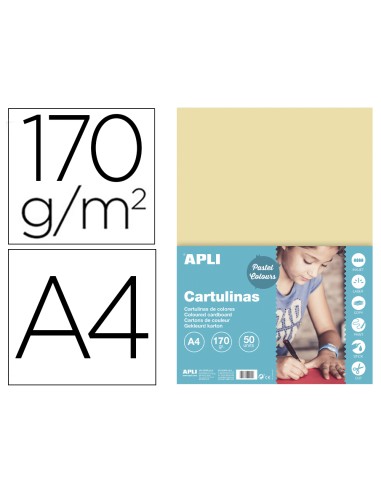 Cartulina apli din a4 170g m2 crema paquete de 50 hojas