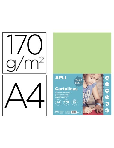 Cartulina apli din a4 170g m2 verde claro paquete de 50 hojas