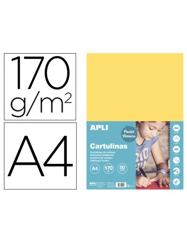 Cartulina apli din a4 170g m2 amarillo claro paquete de 50 hojas