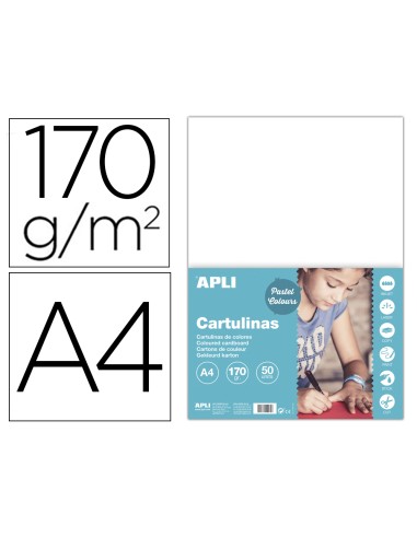 Cartulina apli din a4 170g m2 blanco paquete de 50 hojas