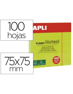 Bloc de notas adhesivas quita y pon apli 75x75 mm verde fluorescente con 100 hojas