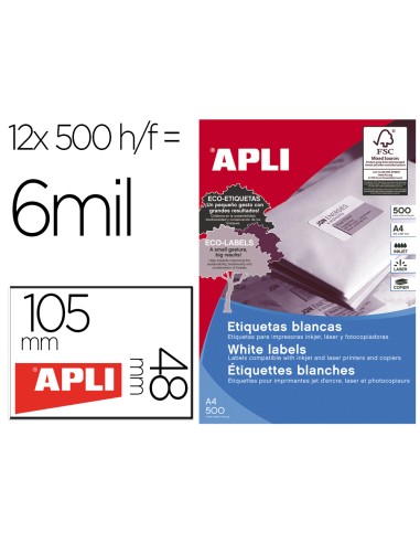 Etiqueta adhesiva apli 105x48 mm para fotocopiadora laser ink jet caja de 500 hojas