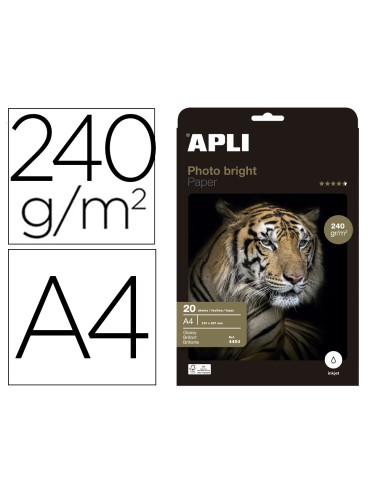 Papel fotografico apli glossy din a4 ink jet 240 gr pack de 20 hojas