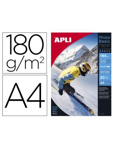 Papel fotografico apli glossy din a4 ink jet 180 gr pack de 20 hojas