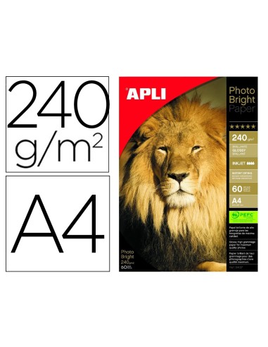 Papel fotografico apli glossy din a4 ink jet 240 gr pack de 60 hojas