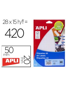 Etiqueta adhesiva apli blanca 20x50 mm sobre 420 unidades