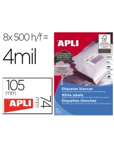 Etiqueta adhesiva apli 1796 105x74 mm para fotocopiadora laser ink jet caja de 500 hojas
