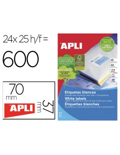 Etiqueta adhesiva apli 1212 70x37 mm para fotocopiadora laser ink jet caja de 25 hojas