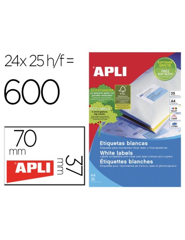 Etiqueta adhesiva apli 1212 70x37 mm para fotocopiadora laser ink jet caja de 25 hojas