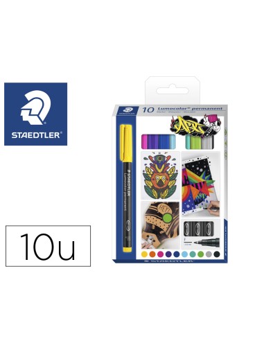 Rotulador staedtler lumocolor retroproyeccion punta de fibra permanente 318 caja de 10 unidades colores surtidos