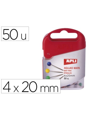 Agujas senalizadoras apli mapas 4 x 20 mm caja de 50 unidades colores surtidos