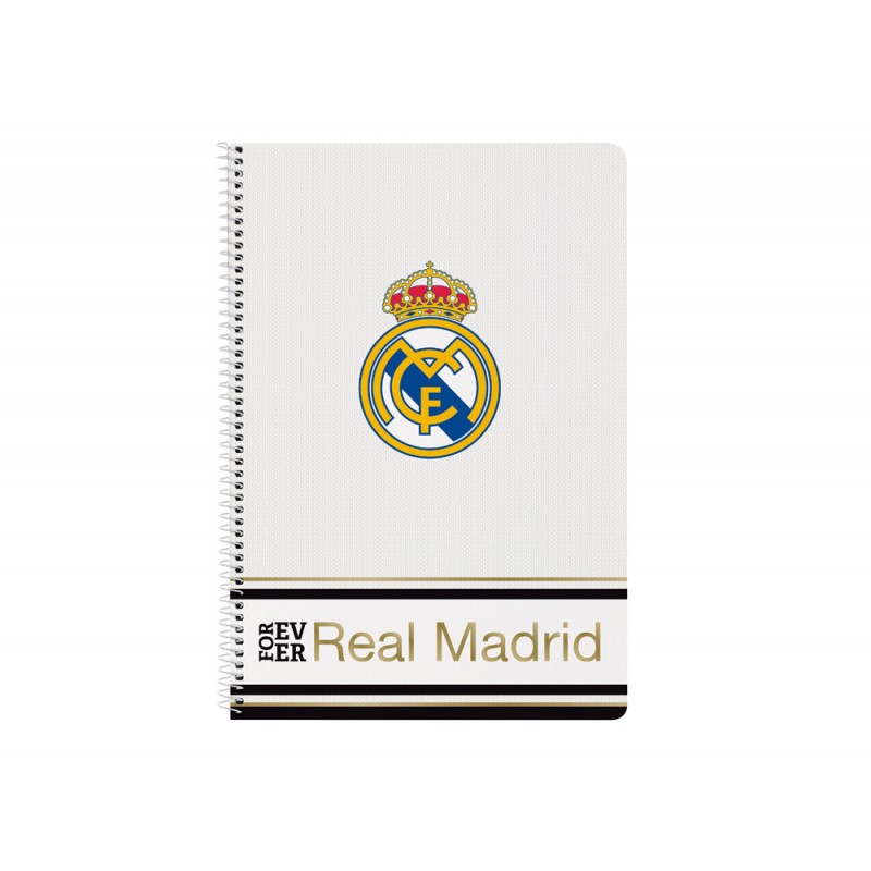 Cuaderno espiral safta folio 80 h 60 gr cuadro 4 mm tapa extradura real madrid 1 equipacion 19 20