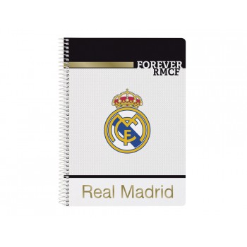 Cuaderno espiral safta cuarto 80 h 60 gr cuadro 4 mm tapa extradura real madrid 1 equipacion 19 20