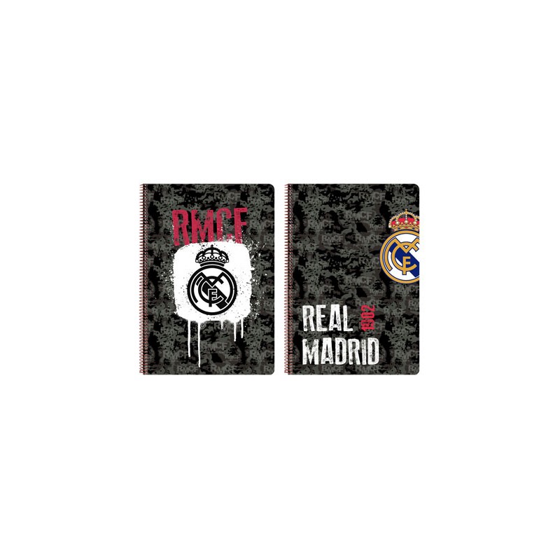 Cuaderno espiral safta folio 80 h 60 gr cuadro 4 mm tapa extradura real madrid black