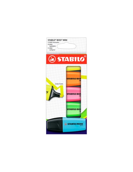 Rotulador stabilo boss mini estuche de 5 unidades amarillo azul naranja rosa verde
