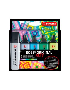 Rotulador stabilo boss fluorescente 70 arty line colores frios estuche carton de 5 unidades colores