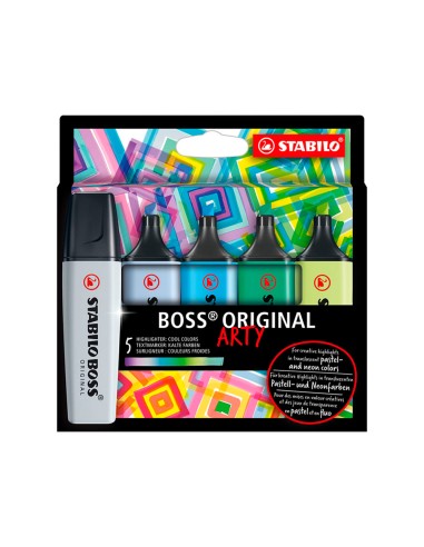 Rotulador stabilo boss fluorescente 70 arty line colores frios estuche carton de 5 unidades colores