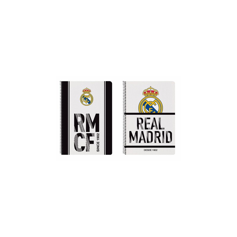 Cuaderno espiral safta folio 80 h 60 gr cuadro 4 mm tapa extradura real madrid 1 equipacion 18 19