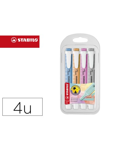 Rotulador stabilo fluorescente swing cool pastel estuche de 4 unidades colores surtidos