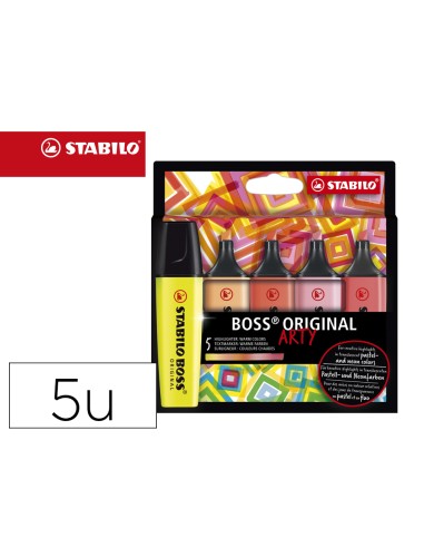 Rotulador stabilo boss fluorescente 70 arty line colores calidos estuche carton de 5 unidades colores