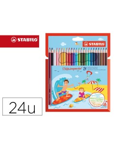 Lapices de colores stabilo aquacolor acuarelables estuche carton de 24 colores surtidos