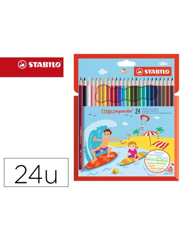 Lapices de colores stabilo aquacolor acuarelables estuche carton de 24 colores surtidos